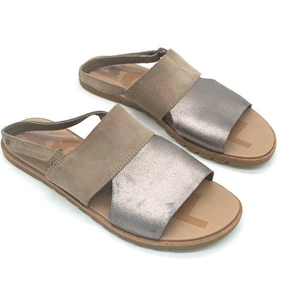 Sorel Tan Metallic Leather Slingback Sandals with Adjustable Strap Size 8.5 - Picture 1 of 7
